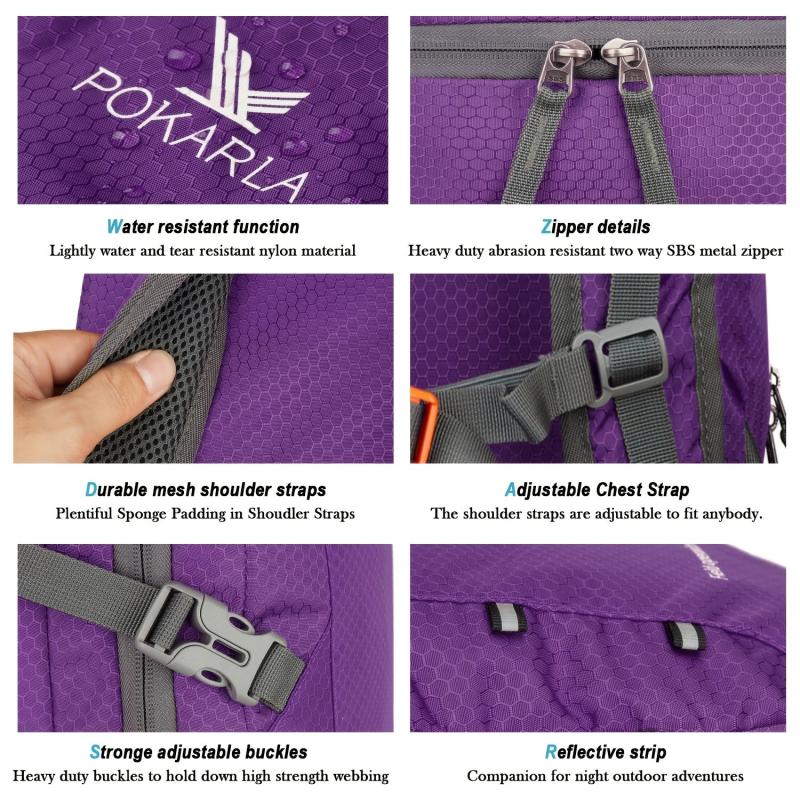 Purple Foldable Backpack Lightweight Travel Bag