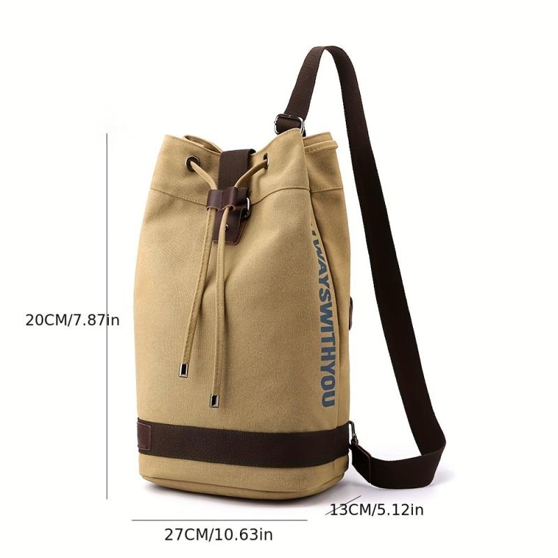 Men's Canvas Backpack Fitness Bag Sports Bucket Handbag Travel Backpack