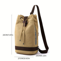 Men's Canvas Backpack Fitness Bag Sports Bucket Handbag Travel Backpack