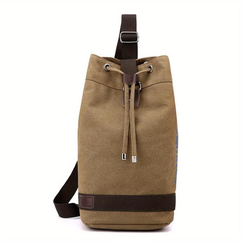 Men's Canvas Backpack Fitness Bag Sports Bucket Handbag Travel Backpack