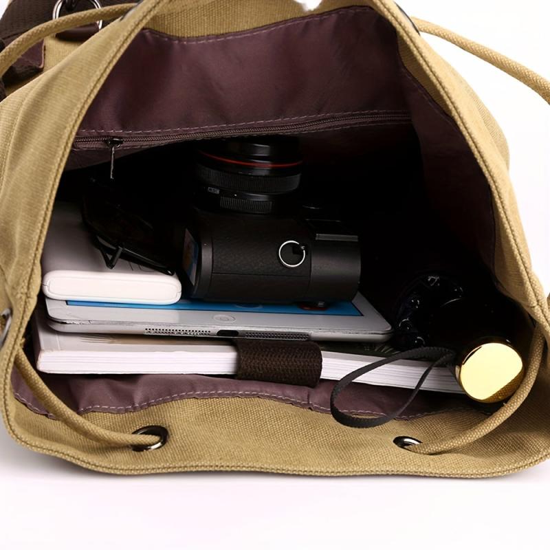 Men's Canvas Backpack Fitness Bag Sports Bucket Handbag Travel Backpack