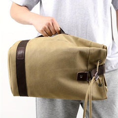 Men's Canvas Backpack Fitness Bag Sports Bucket Handbag Travel Backpack
