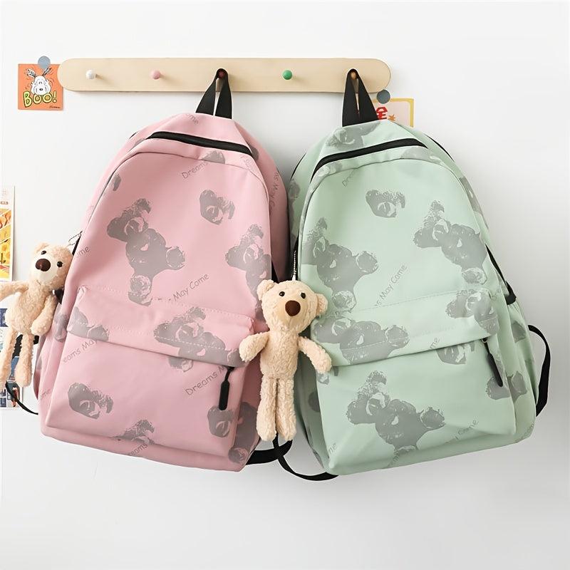 Cartoon Bear Oxford Backpack Large Capacity Lightweight Student School Bag