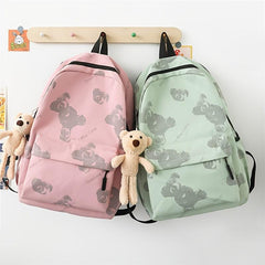 Cartoon Bear Oxford Backpack Large Capacity Lightweight Student School Bag