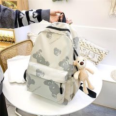 Cartoon Bear Oxford Backpack Large Capacity Lightweight Student School Bag