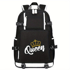 King & Queen USB Charging Backpack Outdoor Travel School Bag