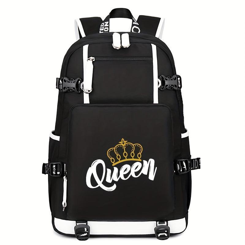 King & Queen USB Charging Backpack Outdoor Travel School Bag