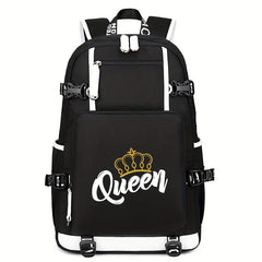 King & Queen USB Charging Backpack Outdoor Travel School Bag