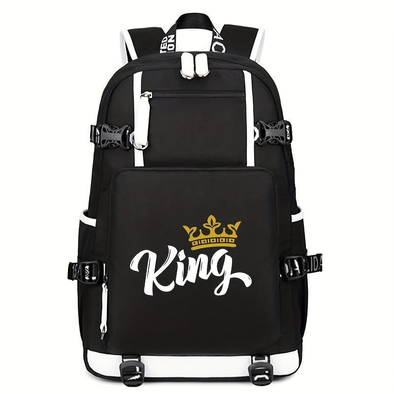King & Queen USB Charging Backpack Outdoor Travel School Bag
