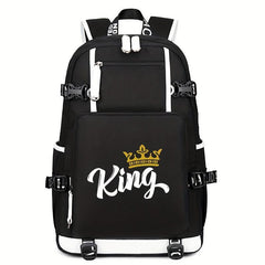 King & Queen USB Charging Backpack Outdoor Travel School Bag