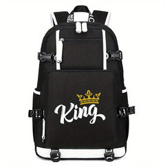 King & Queen USB Charging Backpack Outdoor Travel School Bag
