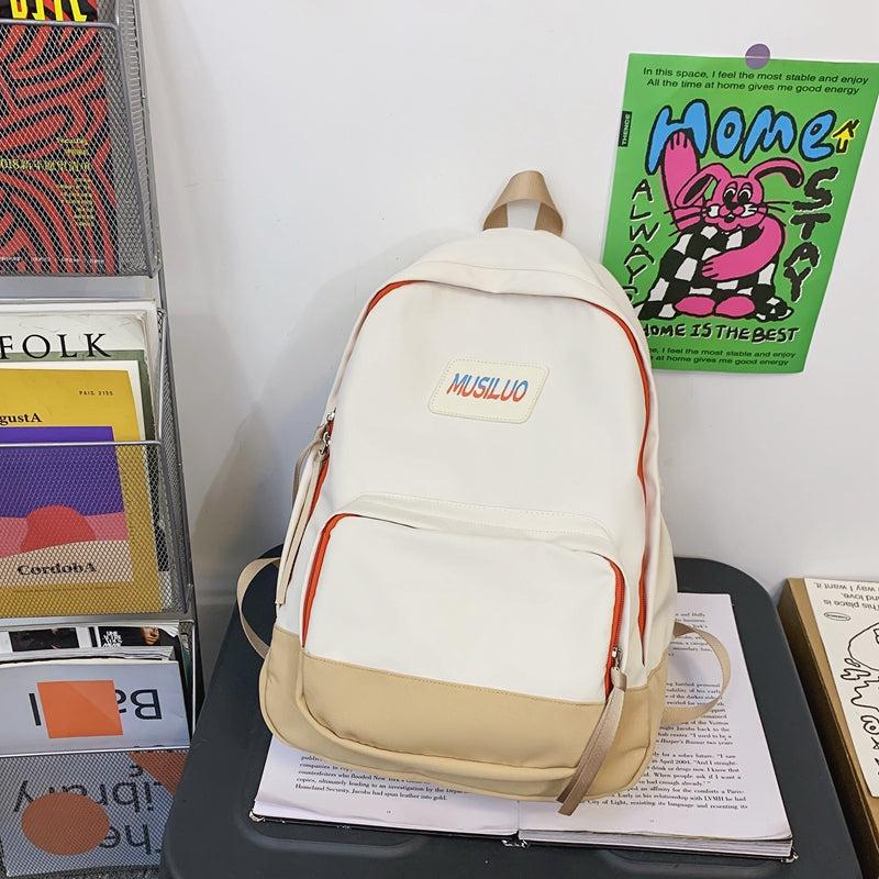 Retro Contrast Schoolbag College Wind Backpack Large Capacity