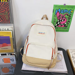 Retro Contrast Schoolbag College Wind Backpack Large Capacity