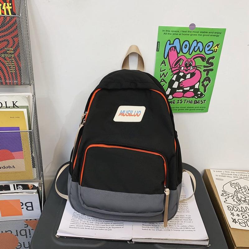 Retro Contrast Schoolbag College Wind Backpack Large Capacity