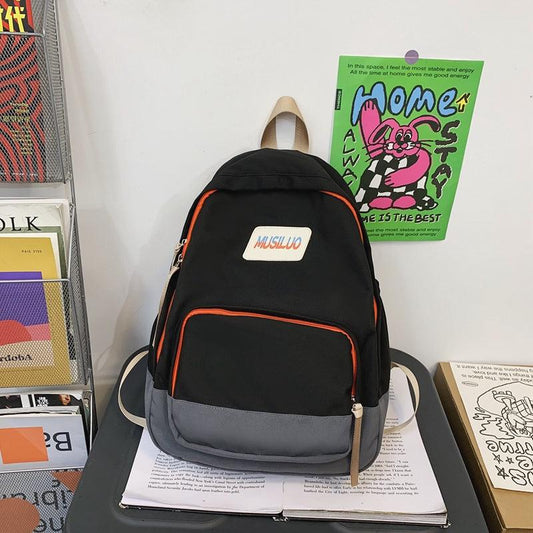 Retro Contrast Schoolbag College Wind Backpack Large Capacity