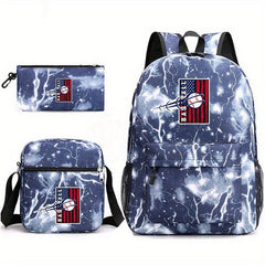 Baseball Pattern Reinforced Backpack With Pancil Bag And Shoulder Bag Set