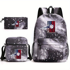 Baseball Pattern Reinforced Backpack With Pancil Bag And Shoulder Bag Set