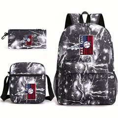 Baseball Pattern Reinforced Backpack With Pancil Bag And Shoulder Bag Set
