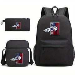 Baseball Pattern Reinforced Backpack With Pancil Bag And Shoulder Bag Set