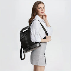 Casual Leather Backpack With Lock Large Capacity Travel Backpack
