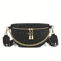 Textured Metal Chain Fanny Pack PU Leather Waterproof Crossbody Bag