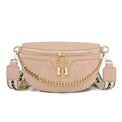 Textured Metal Chain Fanny Pack PU Leather Waterproof Crossbody Bag