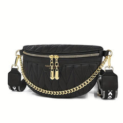 Textured Metal Chain Fanny Pack PU Leather Waterproof Crossbody Bag