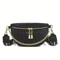 Textured Metal Chain Fanny Pack PU Leather Waterproof Crossbody Bag