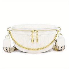 Textured Metal Chain Fanny Pack PU Leather Waterproof Crossbody Bag
