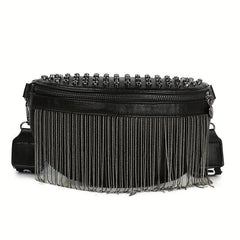 Gothic Studded Fanny Pack Crossbody Bag with Tassel Purse for Women