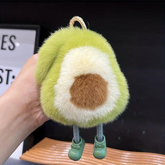 Avocado Shape Fur Charm Keychain Pendant for Women's Bag Couple Pendant