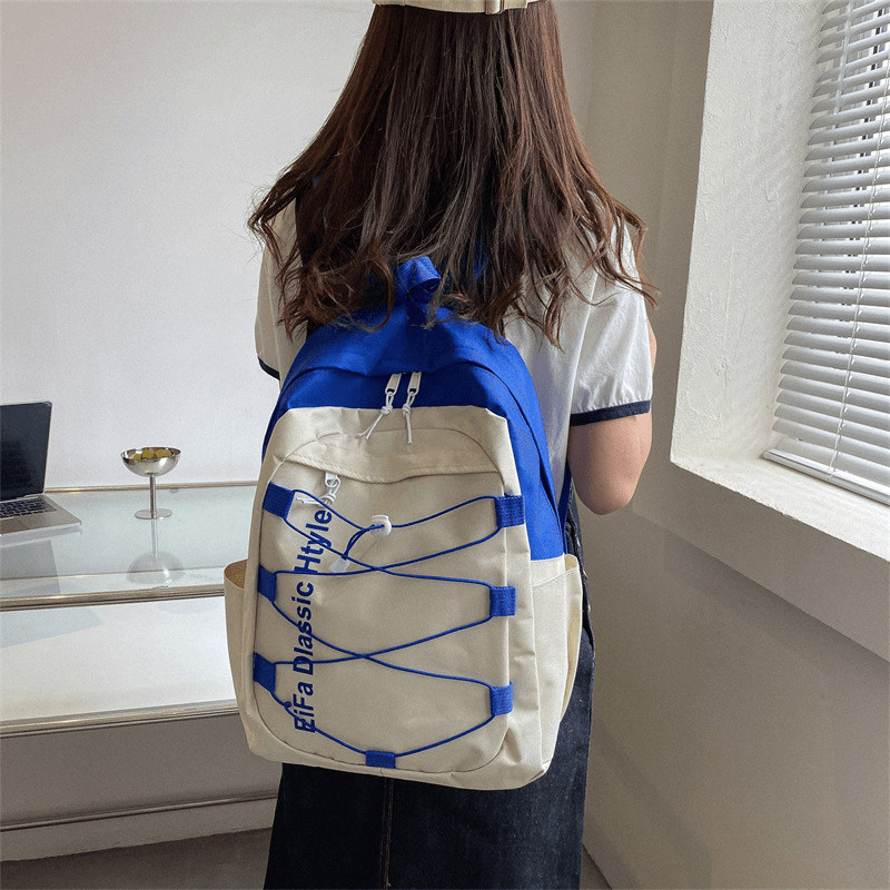 Contrast Backpack Student Double Shoulder Bag Large Capacity Travel Bag