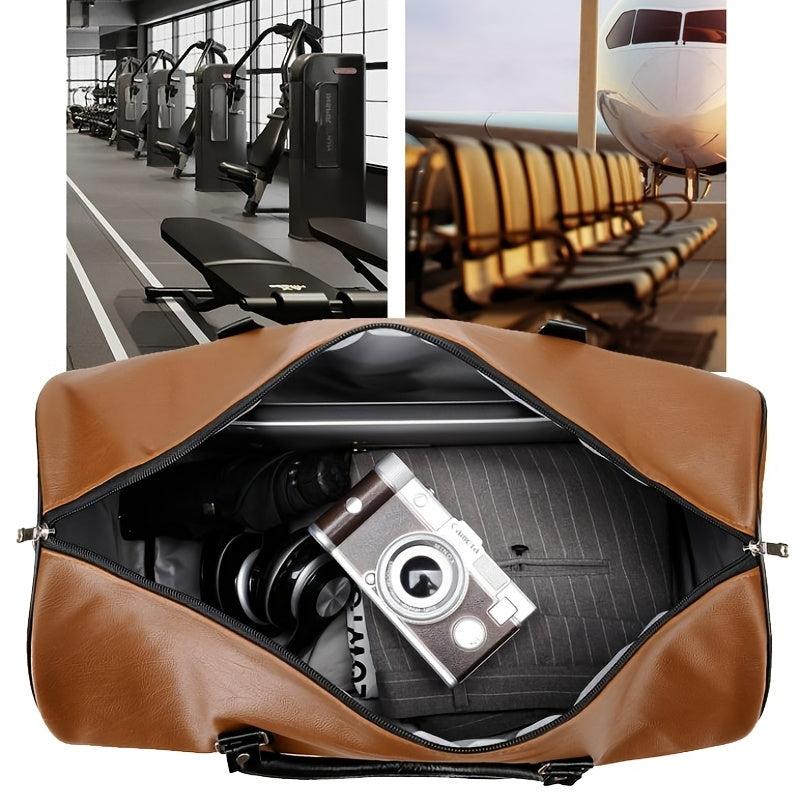 Large Capacity Retro Duffel PU Leather Travel Bag Short Trip Holdall Luggage Bag