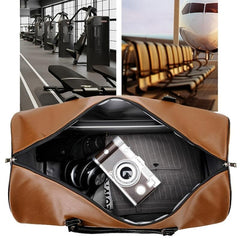 Large Capacity Retro Duffel PU Leather Travel Bag Short Trip Holdall Luggage Bag