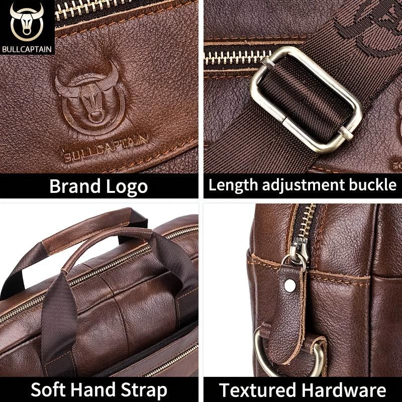 Bull Captain Leather Crossbody Bag Large Capacity