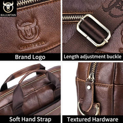 Bull Captain Leather Crossbody Bag Large Capacity