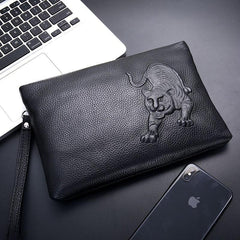 Top Layer Cowhide 3D Clutch Bag Men's Portable Briefcase Soft Leather