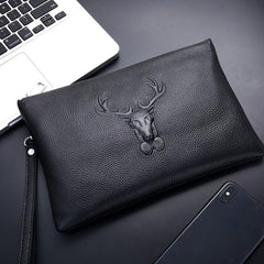 Top Layer Cowhide 3D Clutch Bag Men's Portable Briefcase Soft Leather