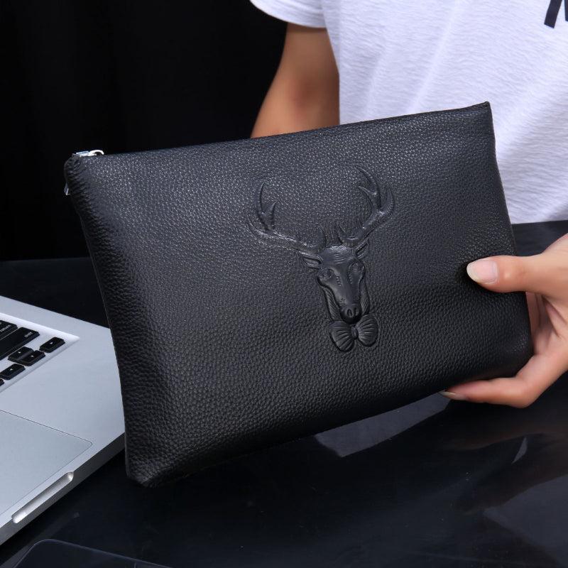 Top Layer Cowhide 3D Clutch Bag Men's Portable Briefcase Soft Leather