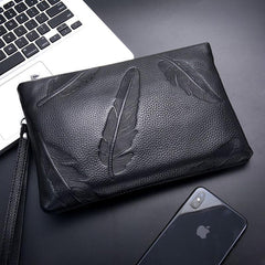 Top Layer Cowhide 3D Clutch Bag Men's Portable Briefcase Soft Leather