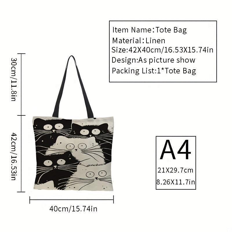 Cat Pattern Tote Bag Lightweight Handbag For Work