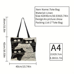 Cat Pattern Tote Bag Lightweight Handbag For Work
