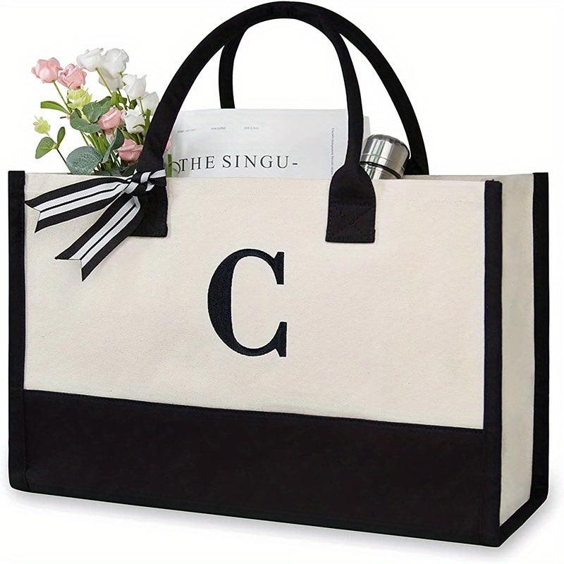 Personalized Beach Bag Letter Canvas Tote