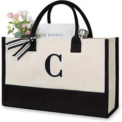 Personalized Beach Bag Letter Canvas Tote