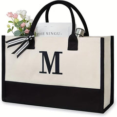 Personalized Beach Bag Letter Canvas Tote