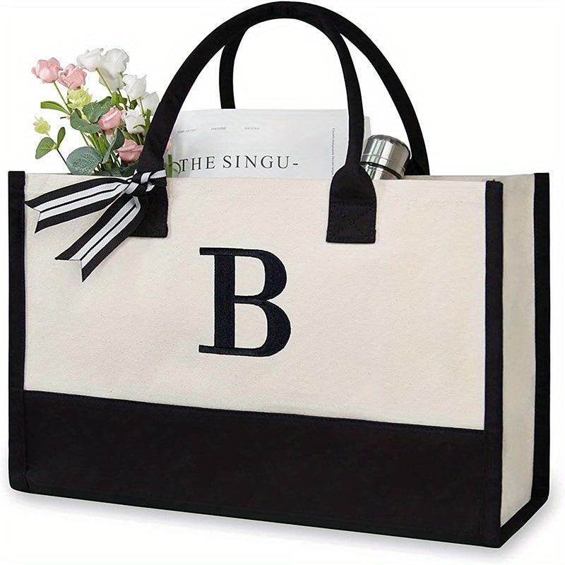 Personalized Beach Bag Letter Canvas Tote