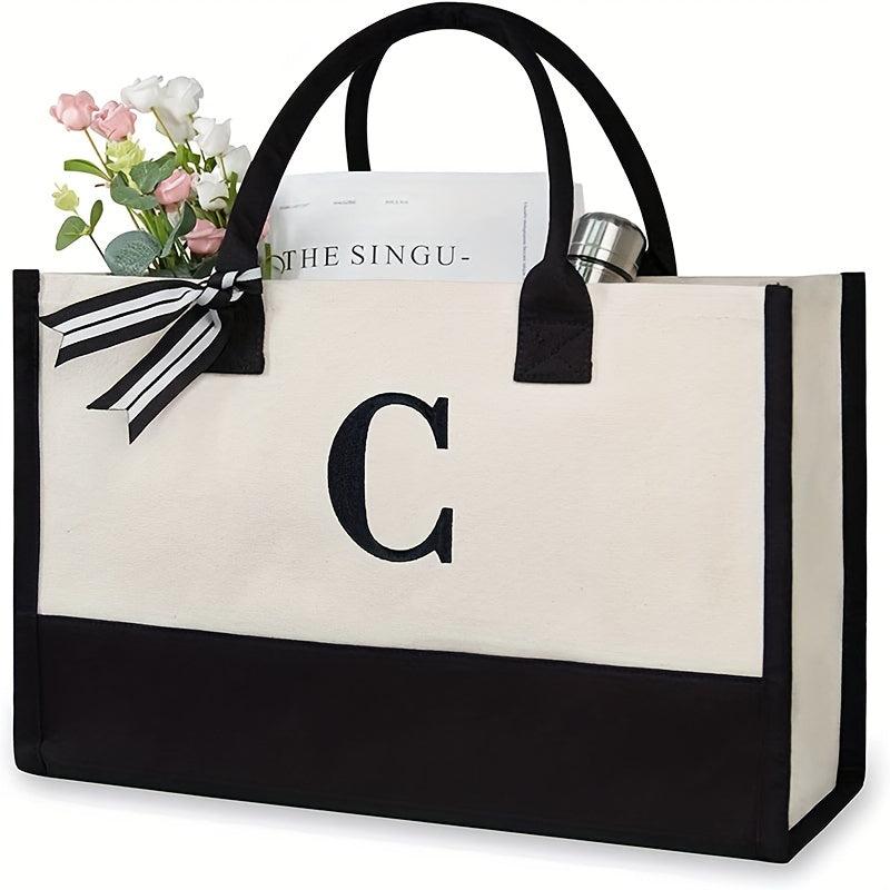 Personalized Beach Bag Letter Canvas Tote