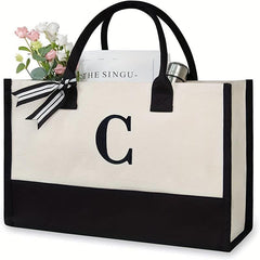 Personalized Beach Bag Letter Canvas Tote