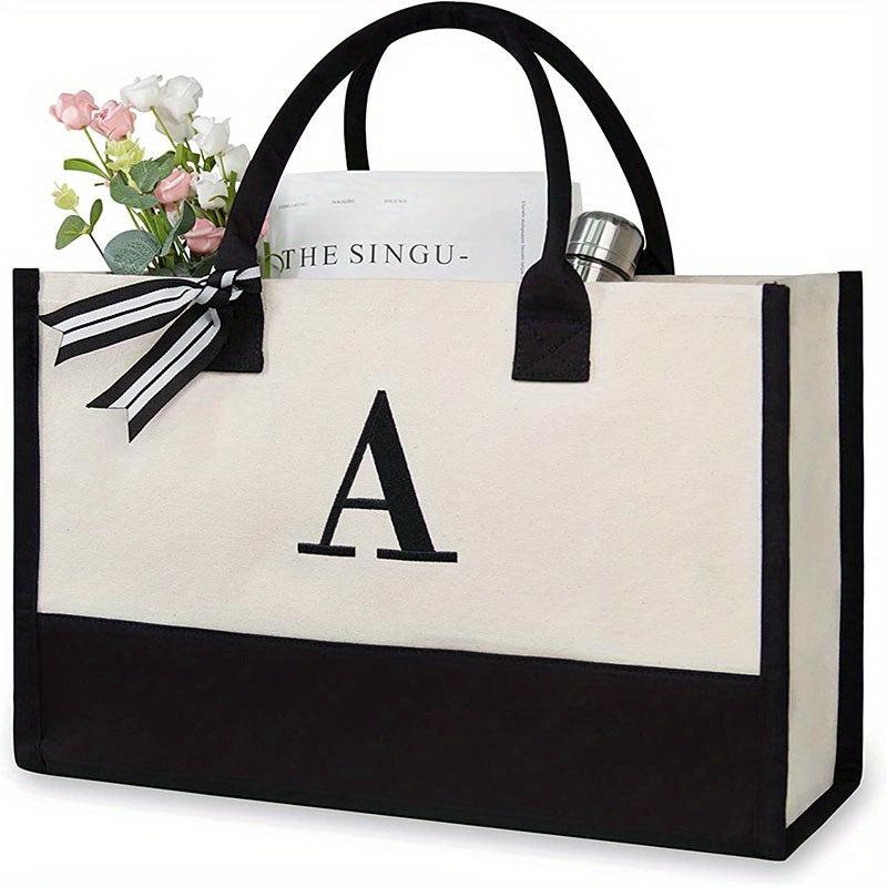 Personalized Beach Bag Letter Canvas Tote
