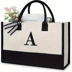 Personalized Beach Bag Letter Canvas Tote